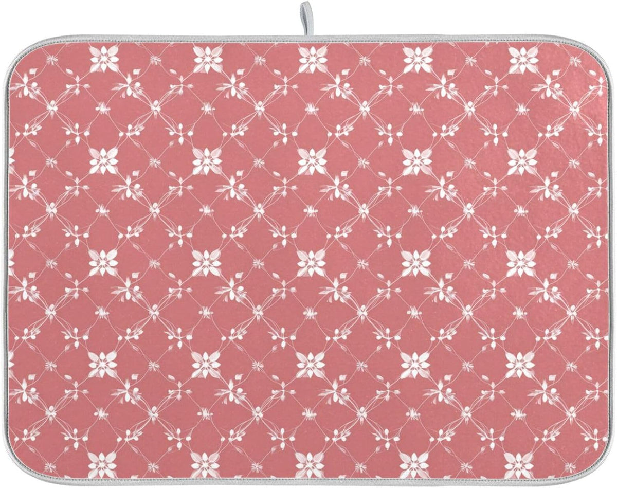 Light Pink Art Dish Drying Mat for Kitchen Counter Absorbent Heat Resistant Microfiber Dishes Drainer Mat 16x18 in Dish Pad Sink Mat Protective Pad Kitchen Decor