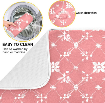 Light Pink Art Dish Drying Mat for Kitchen Counter Absorbent Heat Resistant Microfiber Dishes Drainer Mat 16x18 in Dish Pad Sink Mat Protective Pad Kitchen Decor