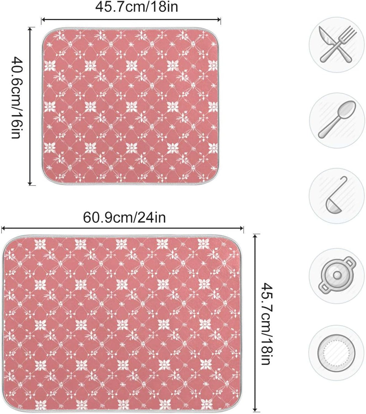 Light Pink Art Dish Drying Mat for Kitchen Counter Absorbent Heat Resistant Microfiber Dishes Drainer Mat 16x18 in Dish Pad Sink Mat Protective Pad Kitchen Decor
