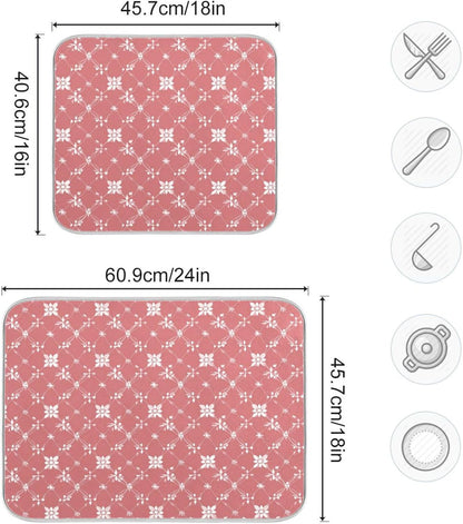 Light Pink Art Dish Drying Mat for Kitchen Counter Absorbent Heat Resistant Microfiber Dishes Drainer Mat 16x18 in Dish Pad Sink Mat Protective Pad Kitchen Decor