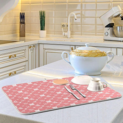 Light Pink Art Dish Drying Mat for Kitchen Counter Absorbent Heat Resistant Microfiber Dishes Drainer Mat 16x18 in Dish Pad Sink Mat Protective Pad Kitchen Decor