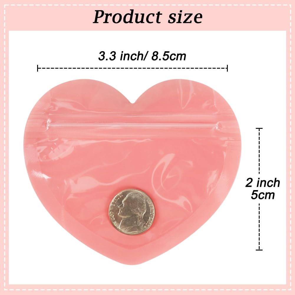 HRX Package 100pcs Mylar Heart Shaped Zip Top Lock Bags for Jewelry (Pink)