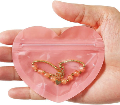 HRX Package 100pcs Mylar Heart Shaped Zip Top Lock Bags for Jewelry (Pink)