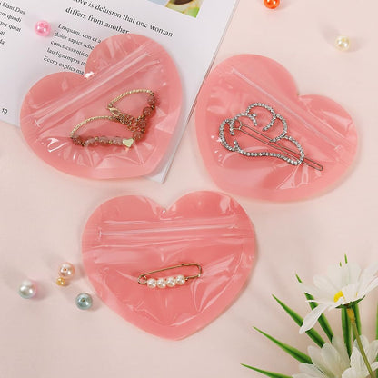 HRX Package 100pcs Mylar Heart Shaped Zip Top Lock Bags for Jewelry (Pink)