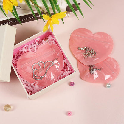 HRX Package 100pcs Mylar Heart Shaped Zip Top Lock Bags for Jewelry (Pink)