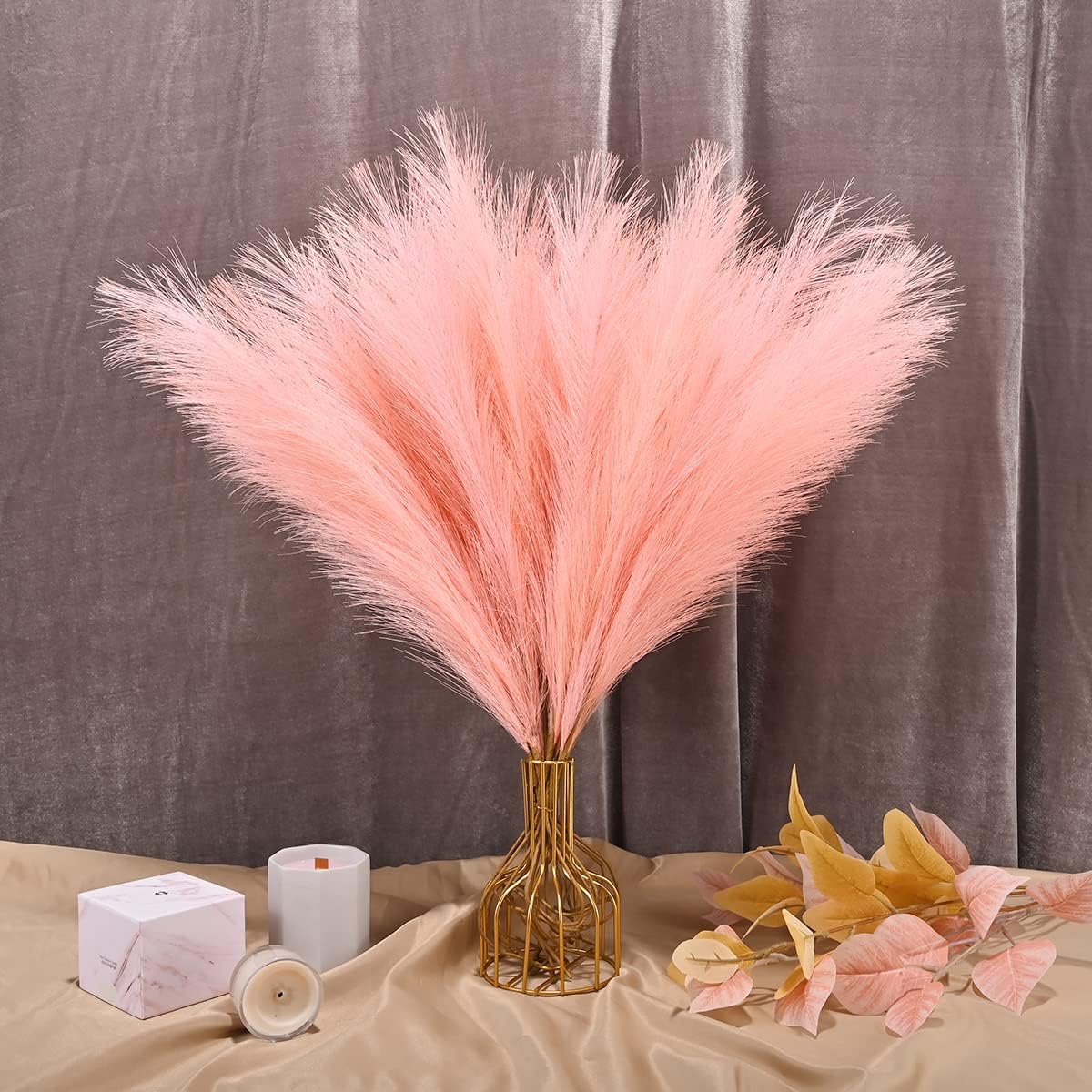12PCS Faux Pampas Grass 24 Inch, Small Artificial Pampas Grass Decor for Vase, Fake Fluffy Floral, Artificial Dried Flowers, Dry Plant Home Wedding Boho Decor(Pink)