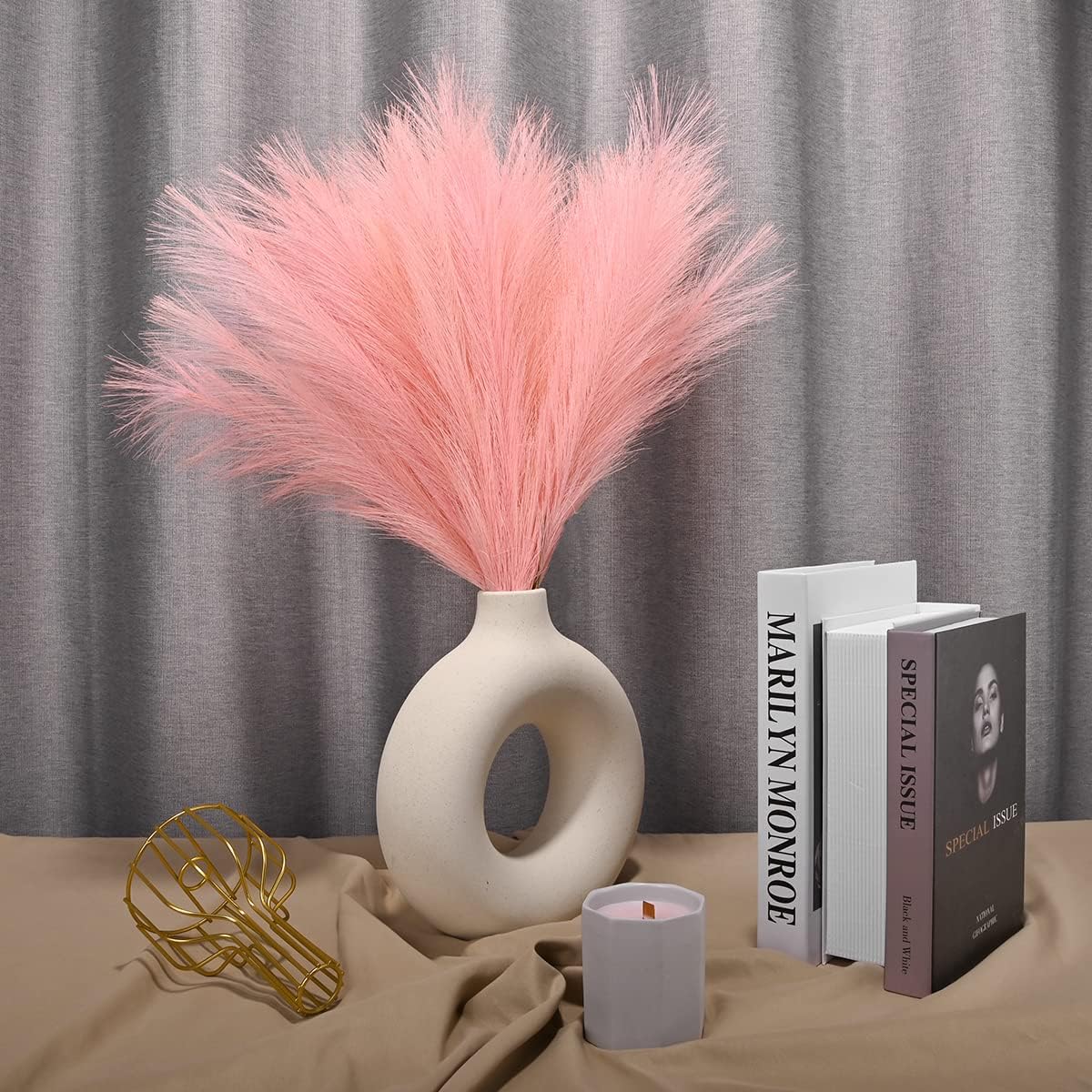 12PCS Faux Pampas Grass 24 Inch, Small Artificial Pampas Grass Decor for Vase, Fake Fluffy Floral, Artificial Dried Flowers, Dry Plant Home Wedding Boho Decor(Pink)