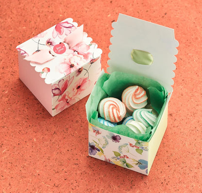 Small Floral Gift Boxes with Ribbons (20 Pack) 4” x 3.2” Cute Flower Decorative Mini Treat Boxes, Printed Spring Wildflower, Pretty Tea Party Favors, Diwali, Candy, Mithai Indian Sweets, Bulk, Empty