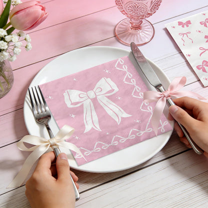 100 Pcs Pink Bow Napkins, Coquette Theme Party Napkins for Pink Bow Birthday Decorations Baby Shower Bridal Coquette Birthday Decorations