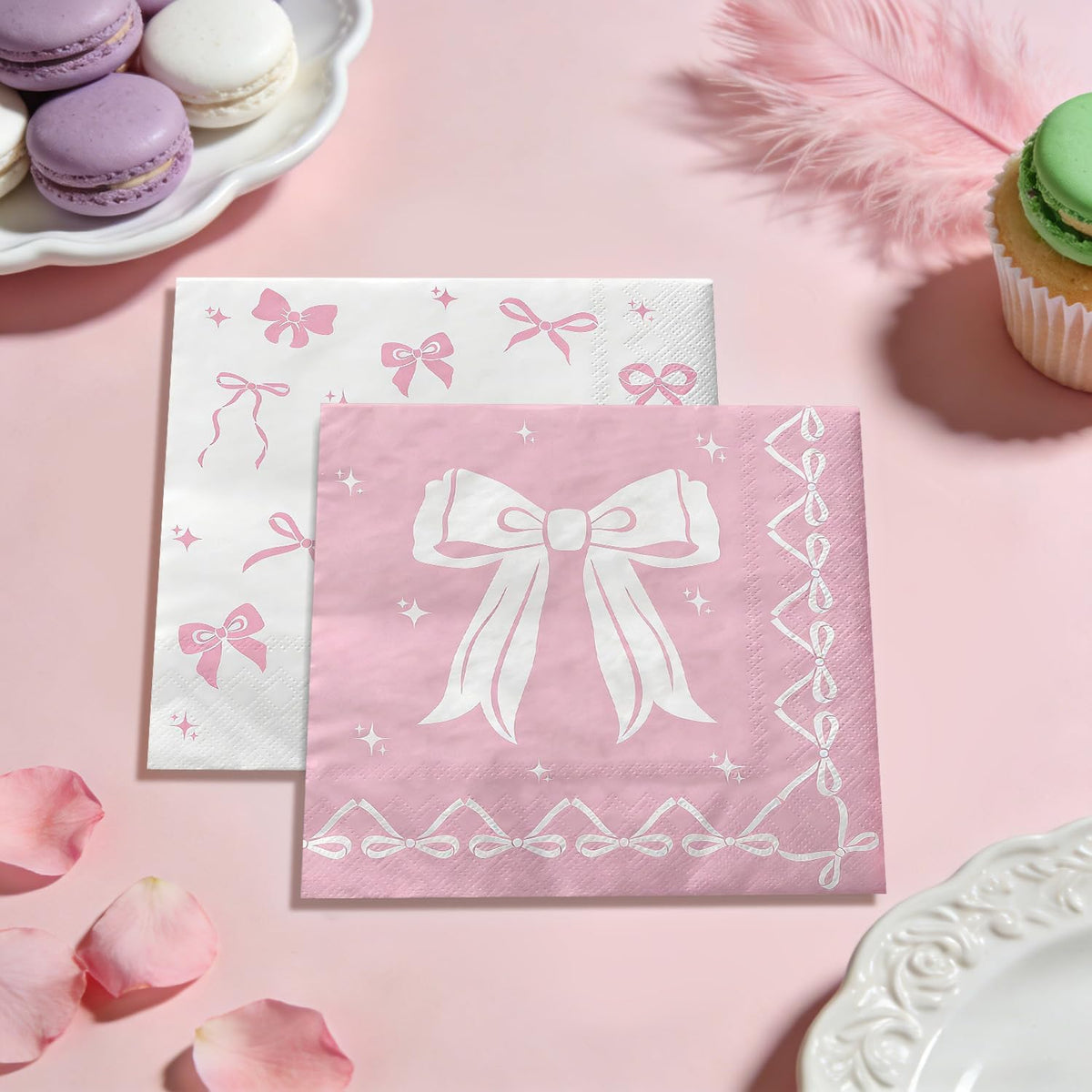 100 Pcs Pink Bow Napkins, Coquette Theme Party Napkins for Pink Bow Birthday Decorations Baby Shower Bridal Coquette Birthday Decorations