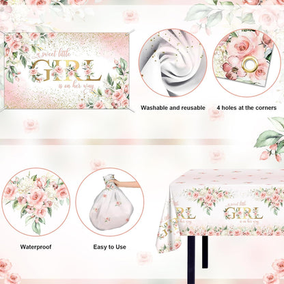 Baby Shower Decorations for Girl 278 Pcs Floral Plates Set Serve 24