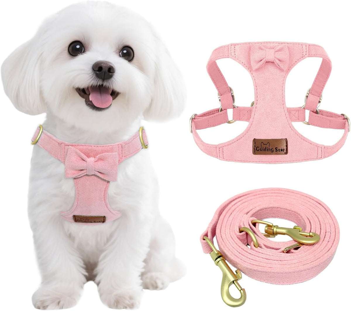 Dog Harness Small Sized Dog with Multifunction Leash, No Pull Puppy Dog Harness and Leash Set Training, Cute Soft Adjustable Dog Walking Harness Pet Vest Harness (Pink-XXS)