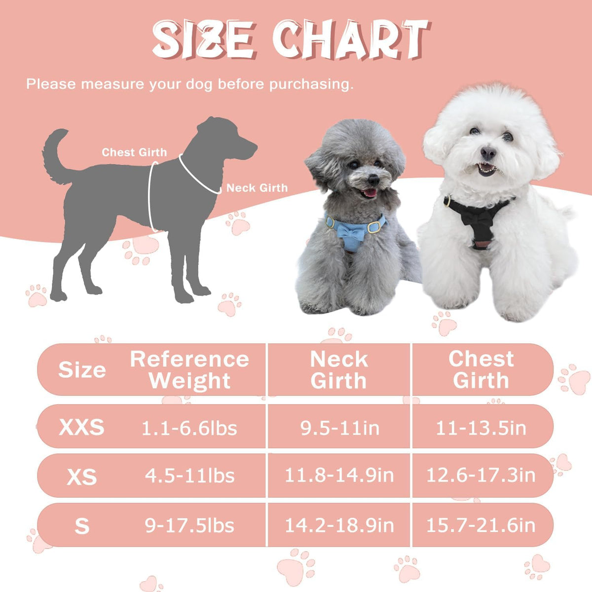 Dog Harness Small Sized Dog with Multifunction Leash, No Pull Puppy Dog Harness and Leash Set Training, Cute Soft Adjustable Dog Walking Harness Pet Vest Harness (Pink-XXS)