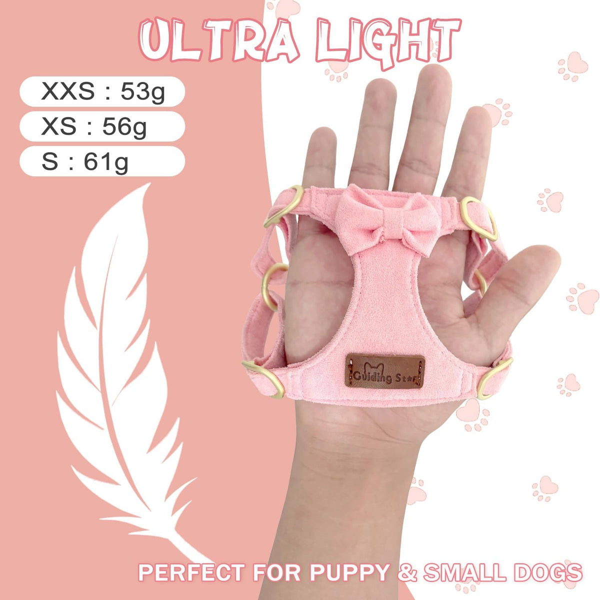 Dog Harness Small Sized Dog with Multifunction Leash, No Pull Puppy Dog Harness and Leash Set Training, Cute Soft Adjustable Dog Walking Harness Pet Vest Harness (Pink-XXS)
