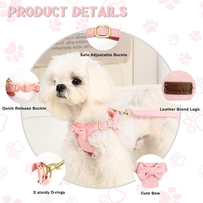 Dog Harness Small Sized Dog with Multifunction Leash, No Pull Puppy Dog Harness and Leash Set Training, Cute Soft Adjustable Dog Walking Harness Pet Vest Harness (Pink-XXS)