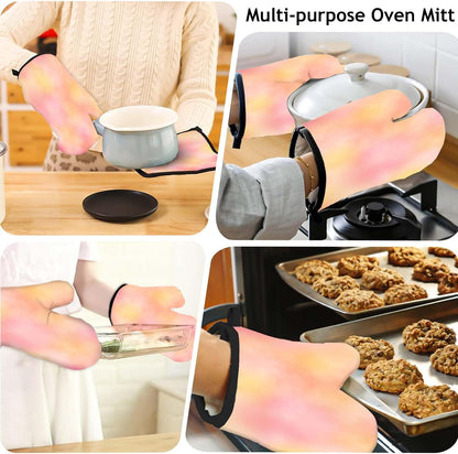 5 Pcs Tie-dye Yellow Oven Mitts and Pot Holders Sets, Pink Oven Gloves and Hot Pads for Kitchen Cooking, Abstract Modern Art Oven Mitt Potholder is Both Functional and Decorative