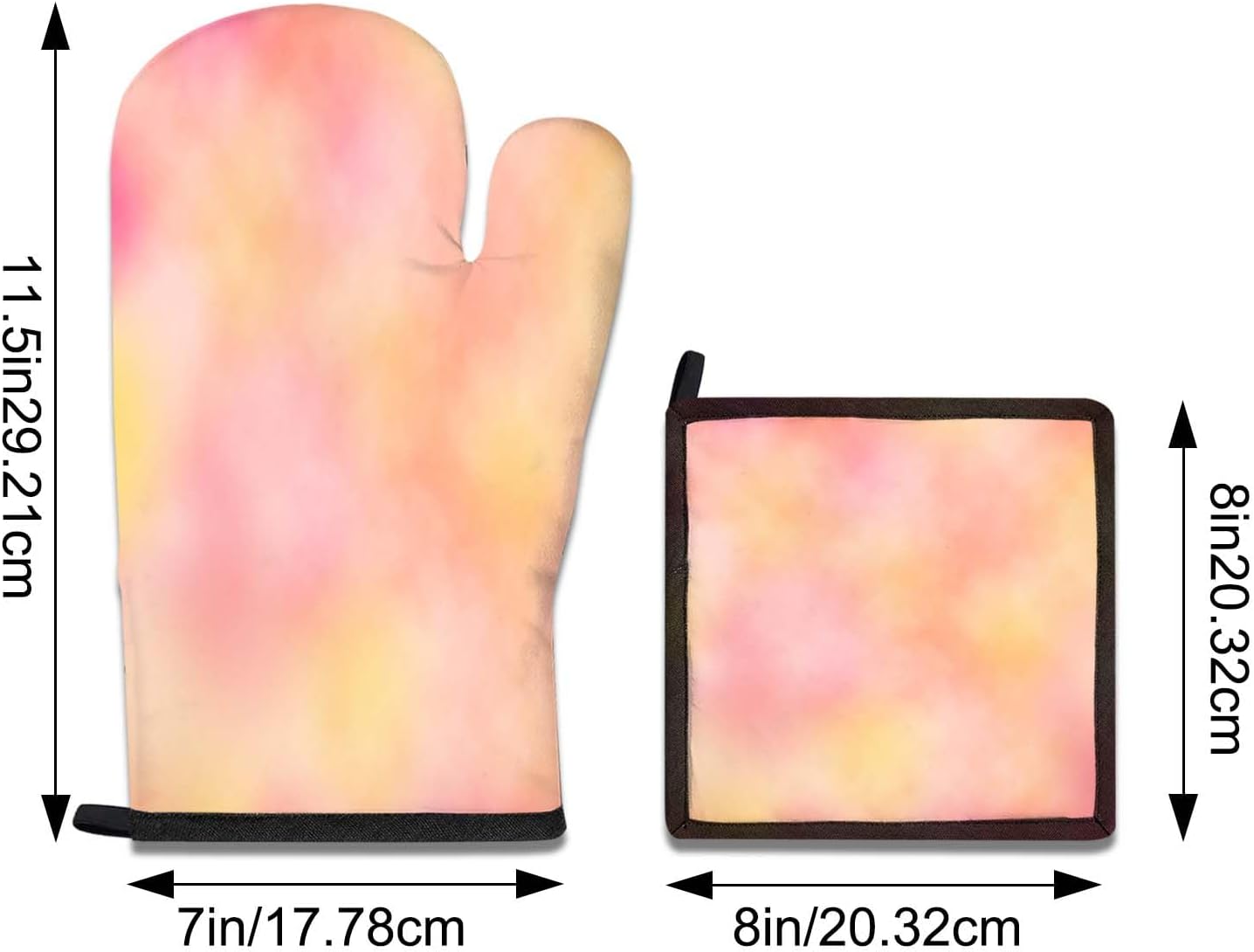 5 Pcs Tie-dye Yellow Oven Mitts and Pot Holders Sets, Pink Oven Gloves and Hot Pads for Kitchen Cooking, Abstract Modern Art Oven Mitt Potholder is Both Functional and Decorative