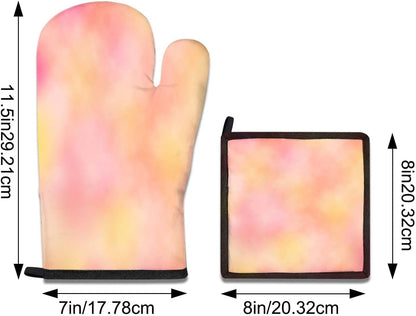 5 Pcs Tie-dye Yellow Oven Mitts and Pot Holders Sets, Pink Oven Gloves and Hot Pads for Kitchen Cooking, Abstract Modern Art Oven Mitt Potholder is Both Functional and Decorative