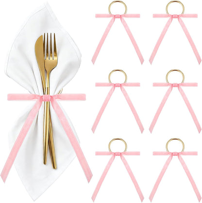 Riceshoot 6 Pcs Velvet Bow Napkin Rings, Christmas Napkin Rings,Pink