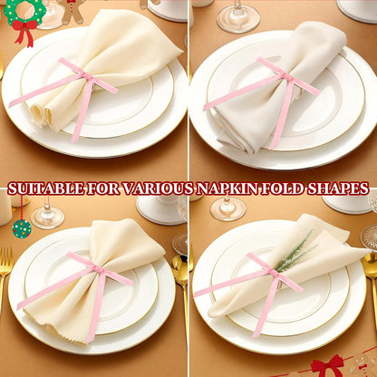 Riceshoot 6 Pcs Velvet Bow Napkin Rings, Christmas Napkin Rings,Pink