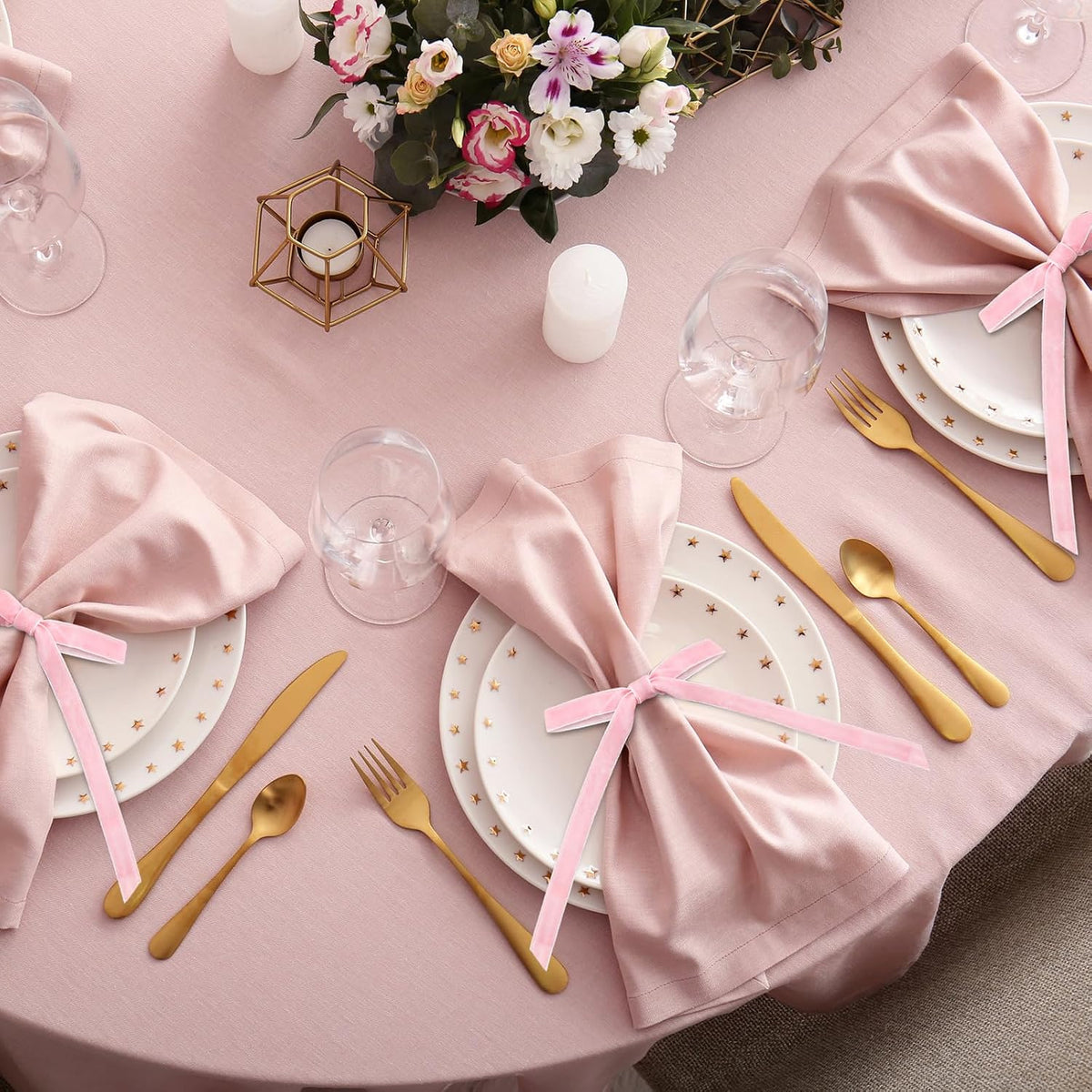 Riceshoot 6 Pcs Velvet Bow Napkin Rings, Christmas Napkin Rings,Pink