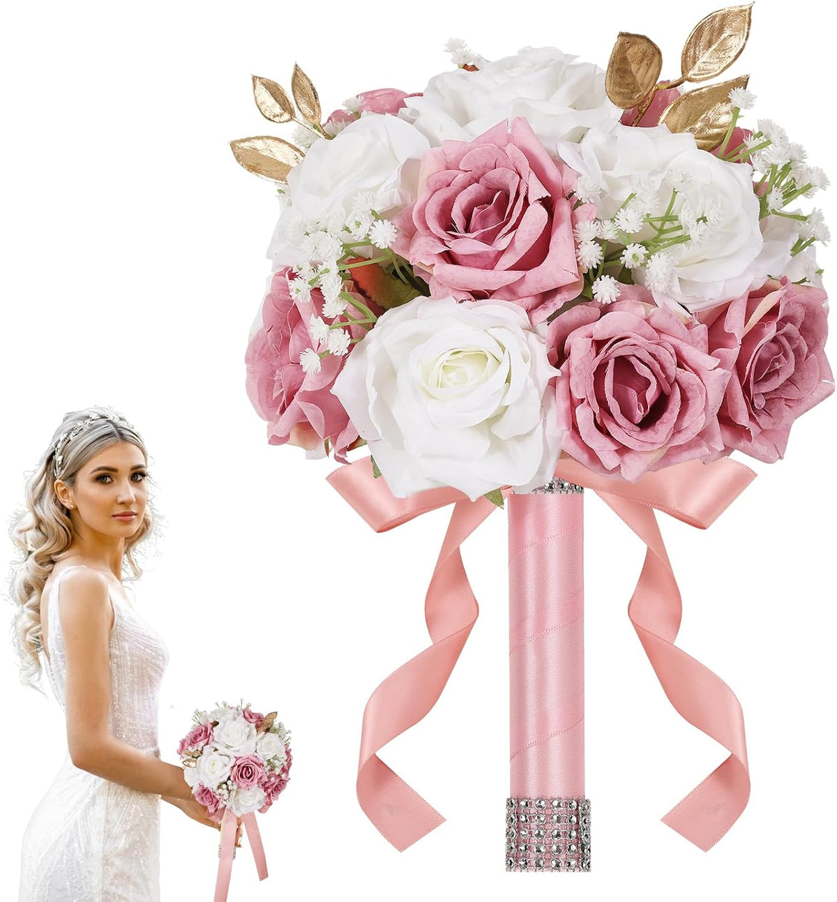Wedding Bouquets for Bride - Realistic Silk Flowers Artificial Roses