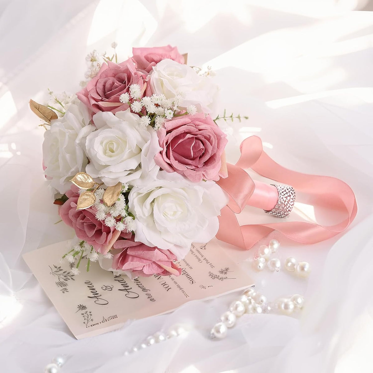 Wedding Bouquets for Bride - Realistic Silk Flowers Artificial Roses