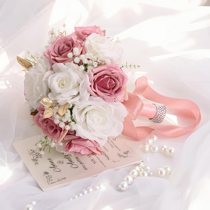 Wedding Bouquets for Bride - Realistic Silk Flowers Artificial Roses