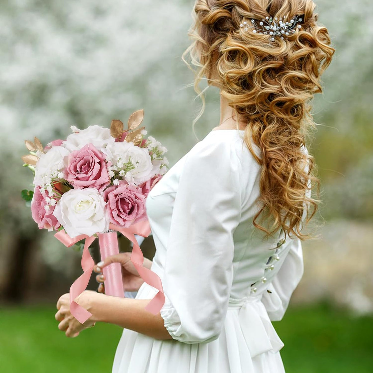 Wedding Bouquets for Bride - Realistic Silk Flowers Artificial Roses