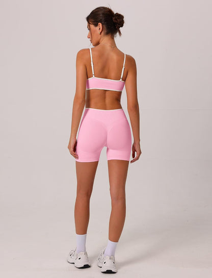 ABOCIW Womens Two Piece Workout Sets Color Block Sports Bra Seamless Hidden Scrunc Butt Lifting Biker Shorts Gym Set
