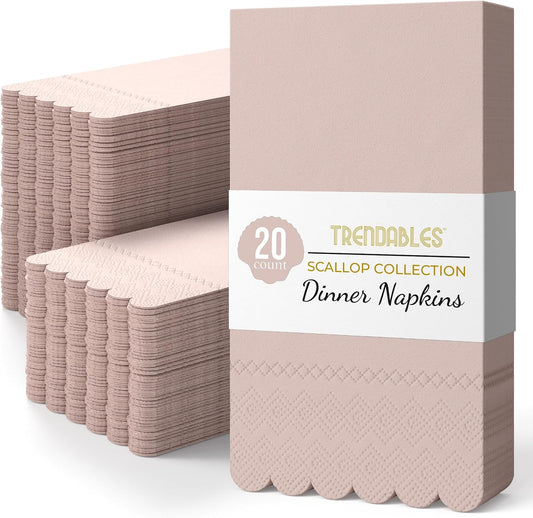 Peach Scalloped Napkins Disposable 20 Pcs 3-Ply Peach Scalloped Dinner Napkins Disposable Decorative for Dinners & Parties, Paper Guest Towels for Bathroom & Party Supplies