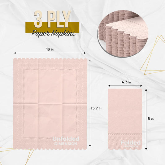Peach Scalloped Napkins Disposable 20 Pcs 3-Ply Peach Scalloped Dinner Napkins Disposable Decorative for Dinners & Parties, Paper Guest Towels for Bathroom & Party Supplies