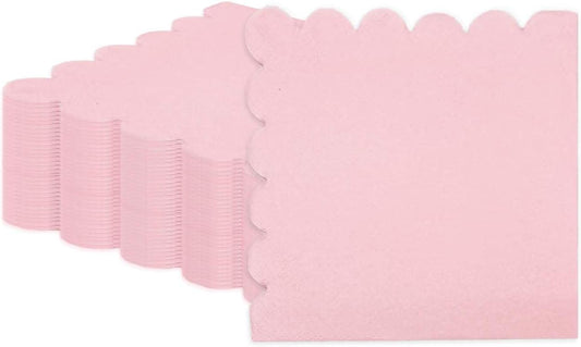 50 Pieces 2-ply Light Pink Napkin Disposable Scalloped Cocktail Napkins Beverage Napkins Dessert Napkins Paper Napkins for Wedding Birthday Party Paper Dinner Napkins