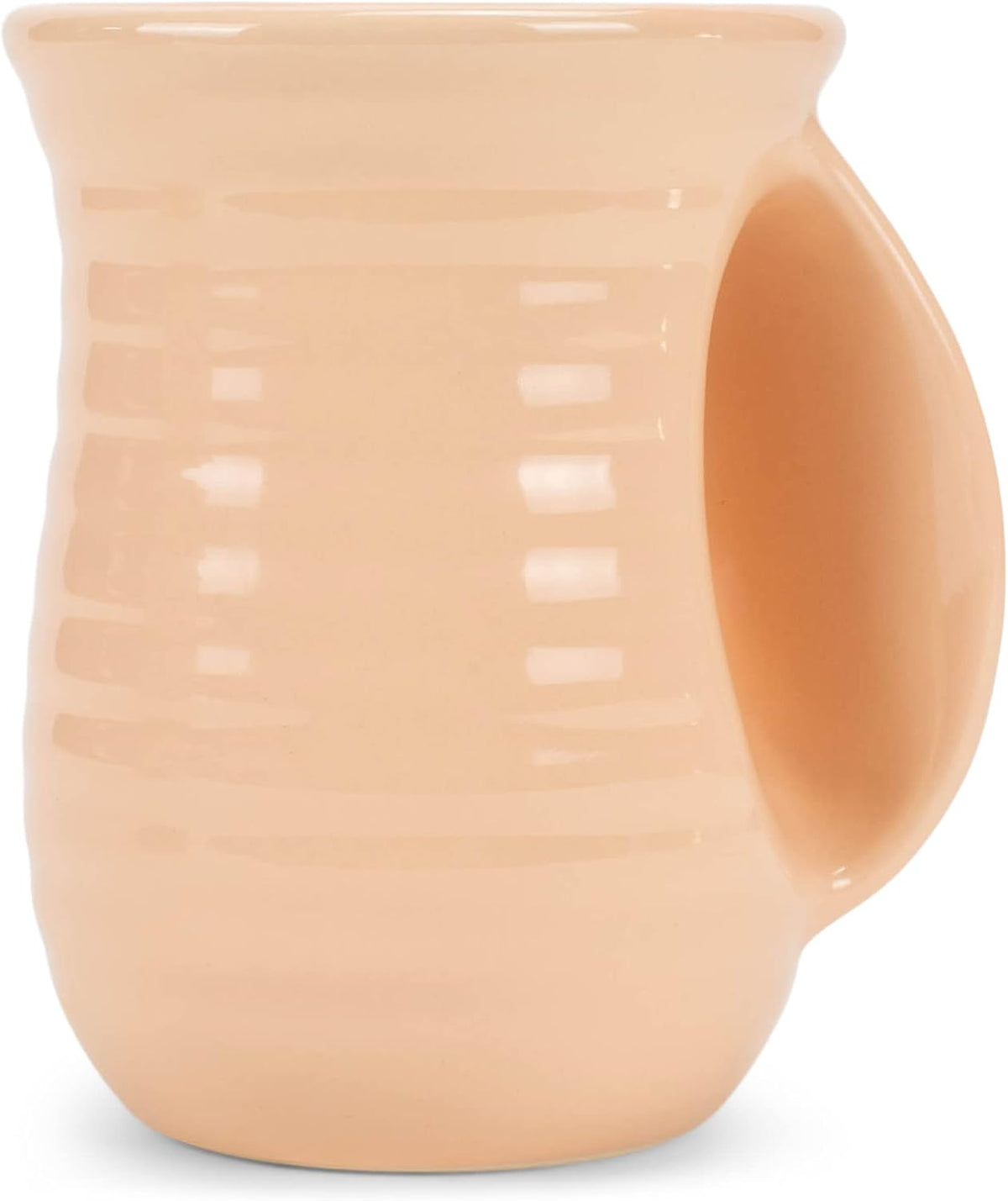 Ribbed 14 ounce Ceramic Stoneware Handwarmer Mug, Blush Pink