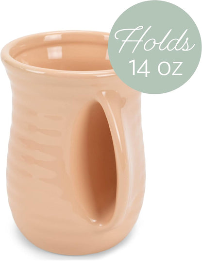 Ribbed 14 ounce Ceramic Stoneware Handwarmer Mug, Blush Pink