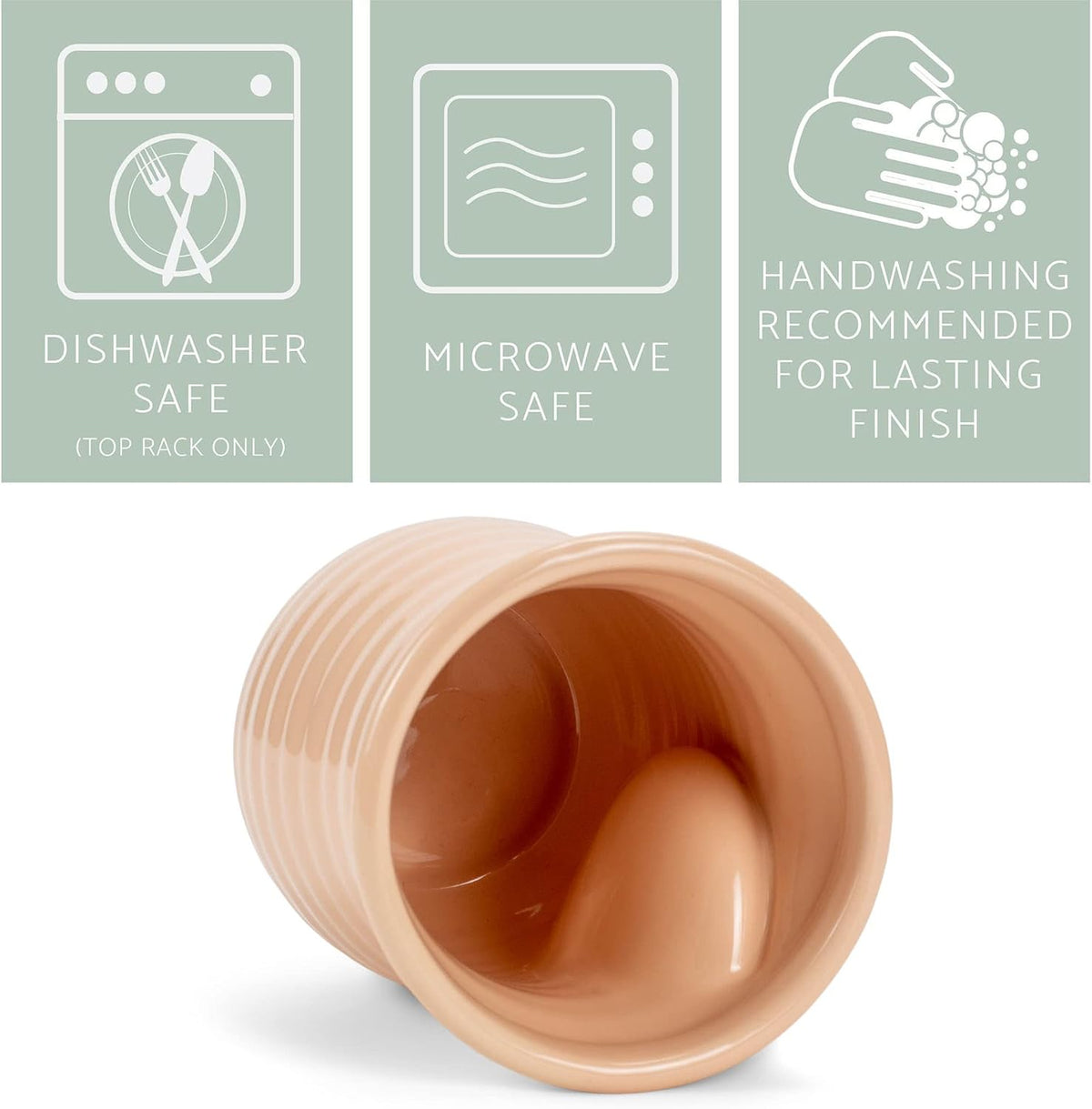 Ribbed 14 ounce Ceramic Stoneware Handwarmer Mug, Blush Pink