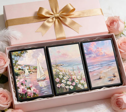 3Pcs 3D Textured Pastel Coastal Canvas Wall Art, Pink Beach Flower Posters Print Artwork, Preppy Summer Beach Painting Pictures Wall Decor, for Girls Dorm Apartment Home Decoration 12x16in Unframed