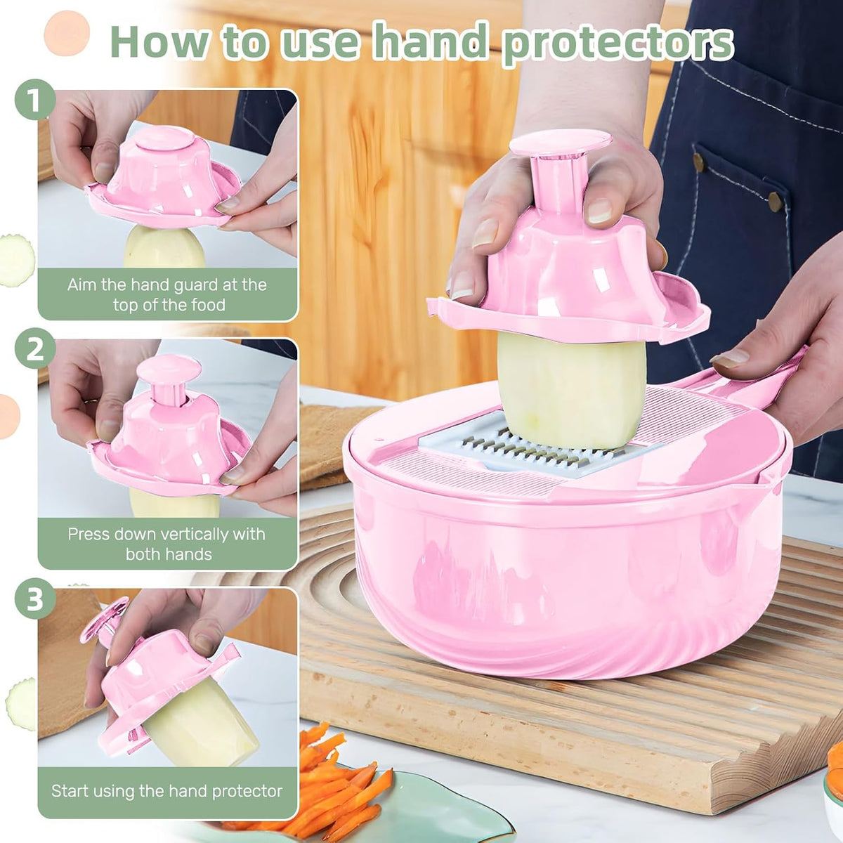 Multifunction mandoline slicer;vegetable chopper;vegetable slicer;food slicer;food chopper;chopper container;onion chopper;mandoline food slicer;vegetable cutter;chopping artifact (pink, 9 in 1)