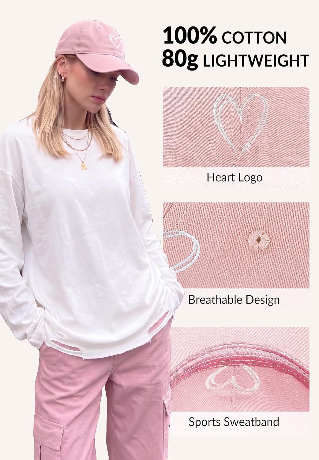 Women's Heart Embroidered Baseball Cap, Low-Profile Dad Hat