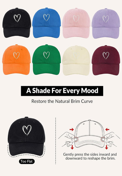 Women's Heart Embroidered Baseball Cap, Low-Profile Dad Hat
