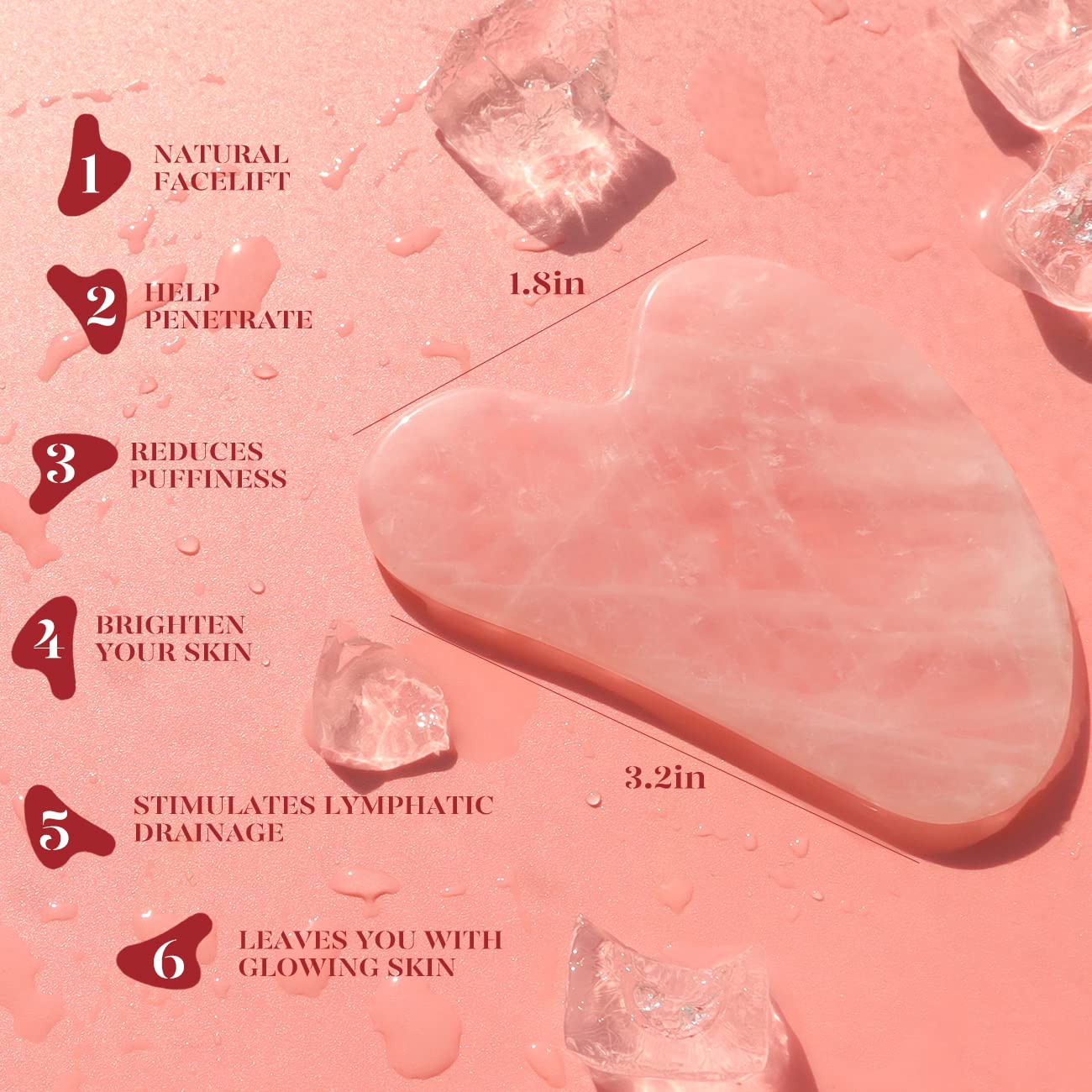 IcyMe Gua Sha Facial Tool for Self Care, Massage Tool for Face and Body, Relieve Tensions,Reduce Wrinkles and Redness, Skin Care Tools for Men Women - Rose Quartz