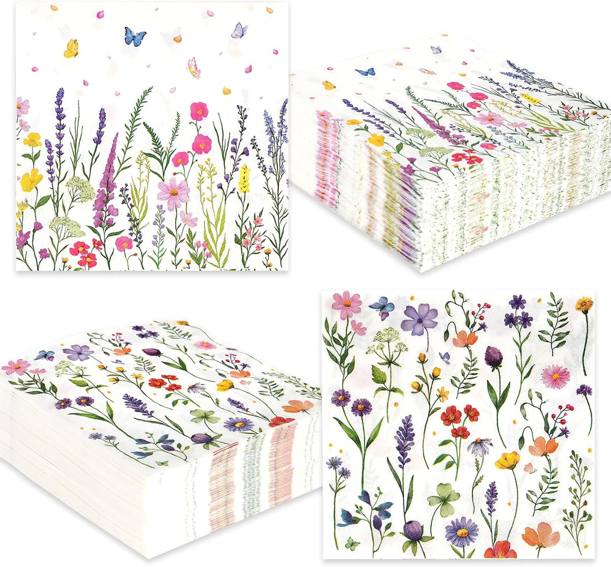 Floral Paper Napkins, Wildflower Party Napkins 100 Pack, 13 X 13 Inches