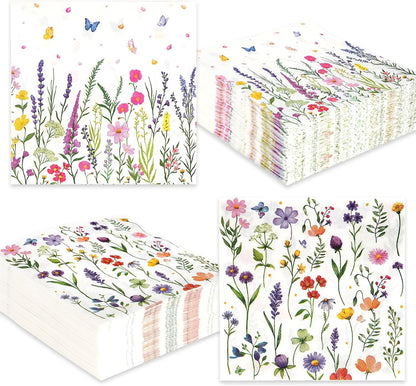 Floral Paper Napkins, Wildflower Party Napkins 100 Pack, 13 X 13 Inches