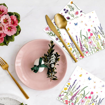 Floral Paper Napkins, Wildflower Party Napkins 100 Pack, 13 X 13 Inches