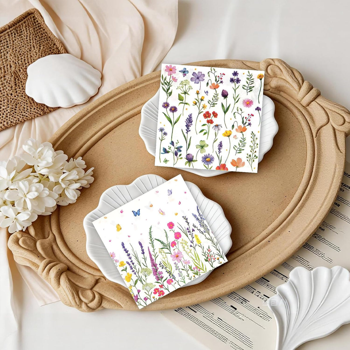 Floral Paper Napkins, Wildflower Party Napkins 100 Pack, 13 X 13 Inches