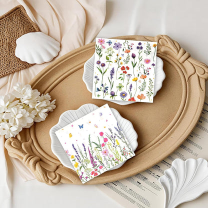 Floral Paper Napkins, Wildflower Party Napkins 100 Pack, 13 X 13 Inches