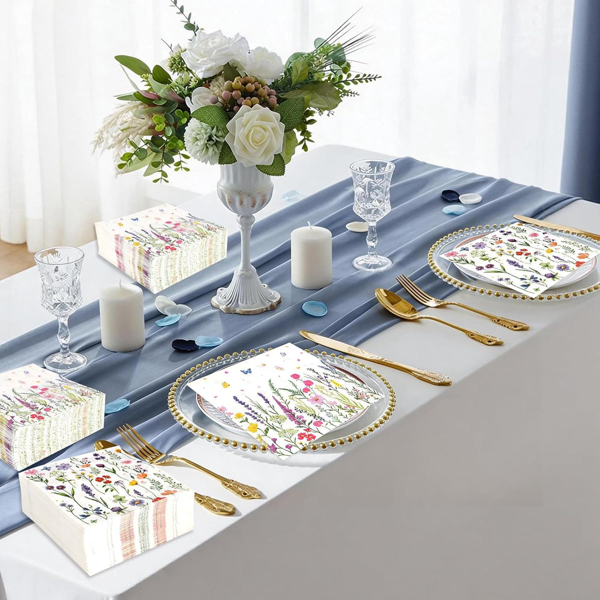 Floral Paper Napkins, Wildflower Party Napkins 100 Pack, 13 X 13 Inches