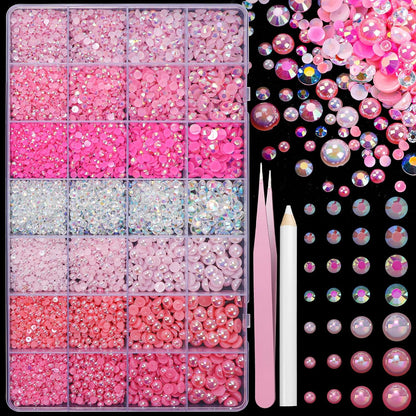 22000 Pcs Pink Flatback Pearls and Rhinestones Bedazzling Kit for Crafts