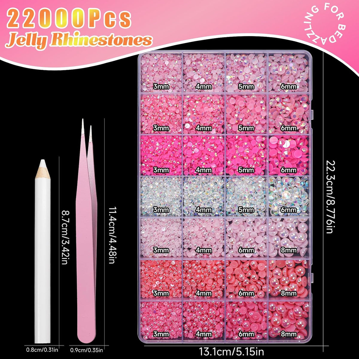 22000 Pcs Pink Flatback Pearls and Rhinestones Bedazzling Kit for Crafts