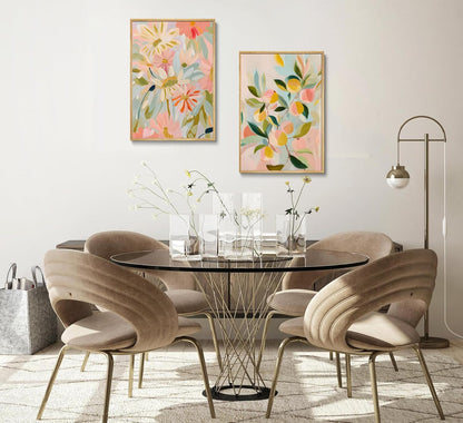 2pcs Abstract Floral And Fruit Canvas Wall Art Peach and Wildflowers Posters Prints Soft Bohemian style Pictures Wall Decor Artwork for Living Room Bedroom Unframed